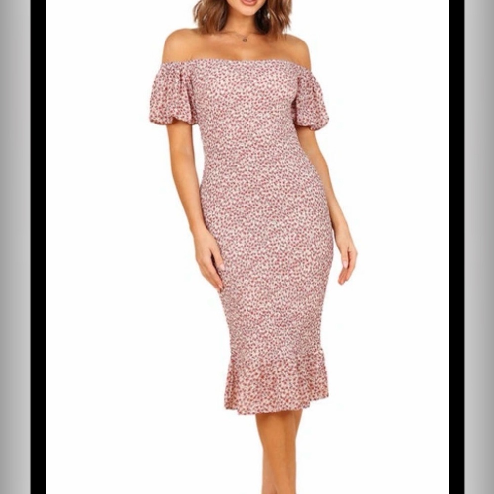 Petal & Pup Red Floral Smocked Midi Dress